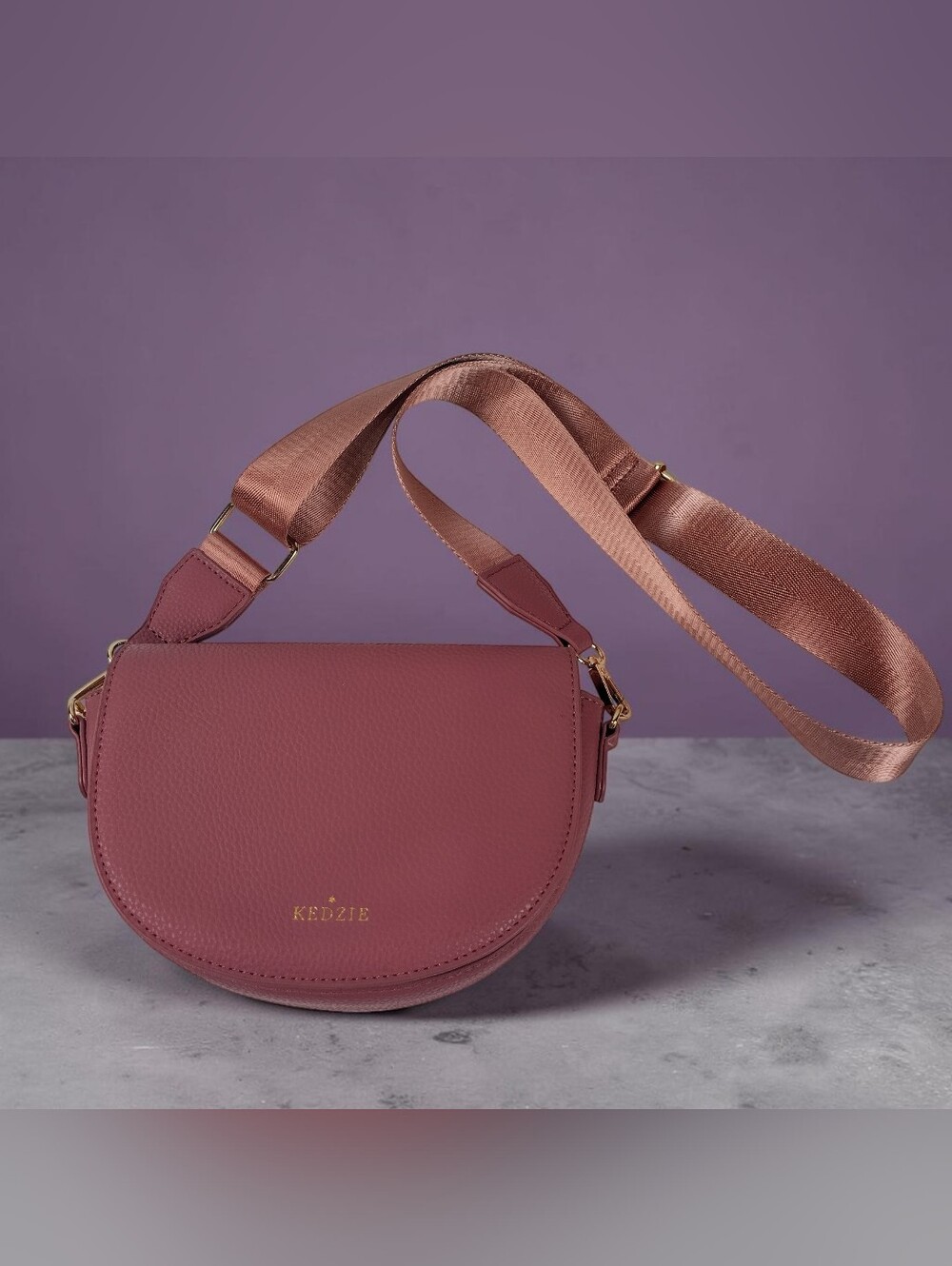 Kedzie Half Moon Crossbody City Fashion Purse  Snap Lip Pink Rose